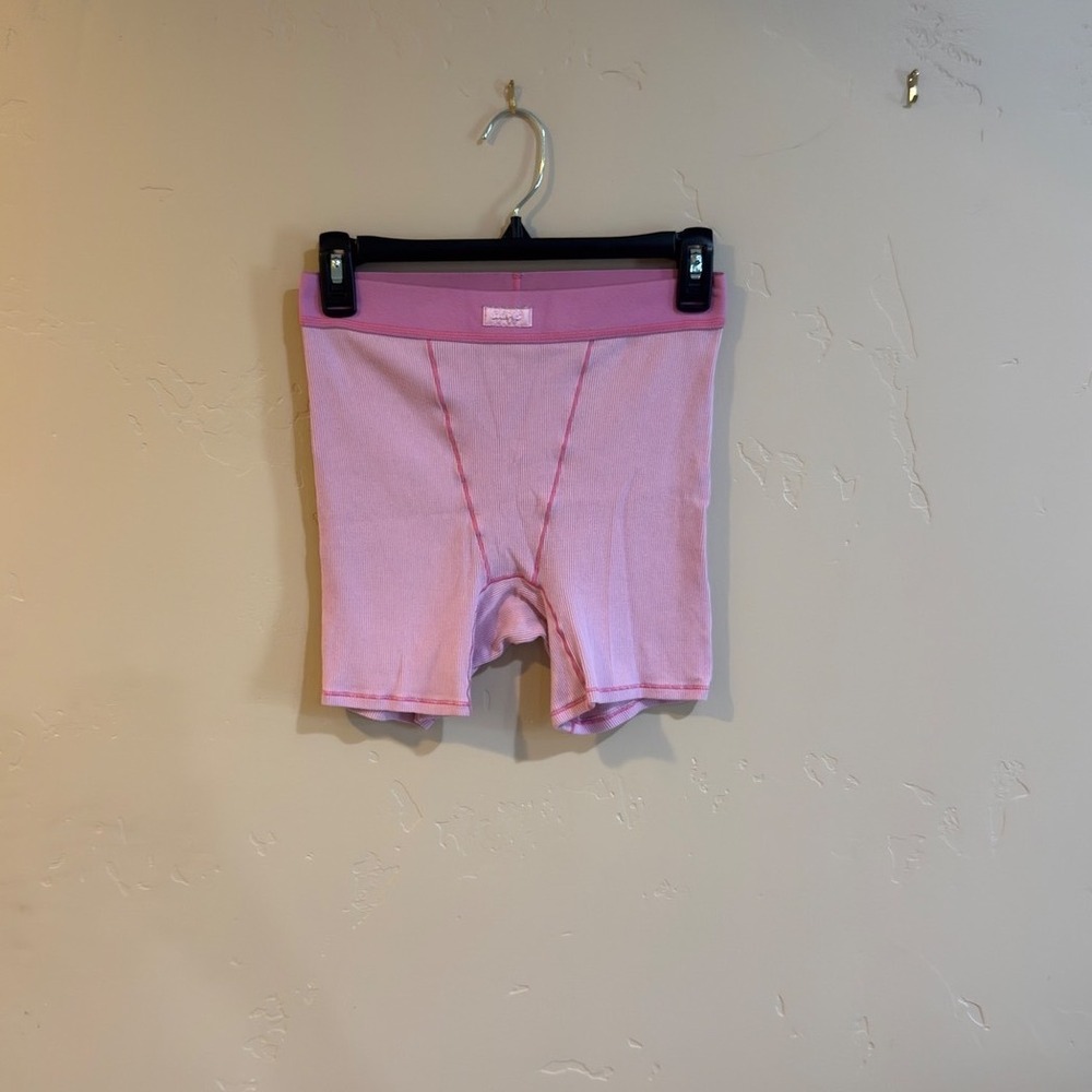 SKIMS Cotton  Pink Ribbed Loungewear Shorts Small